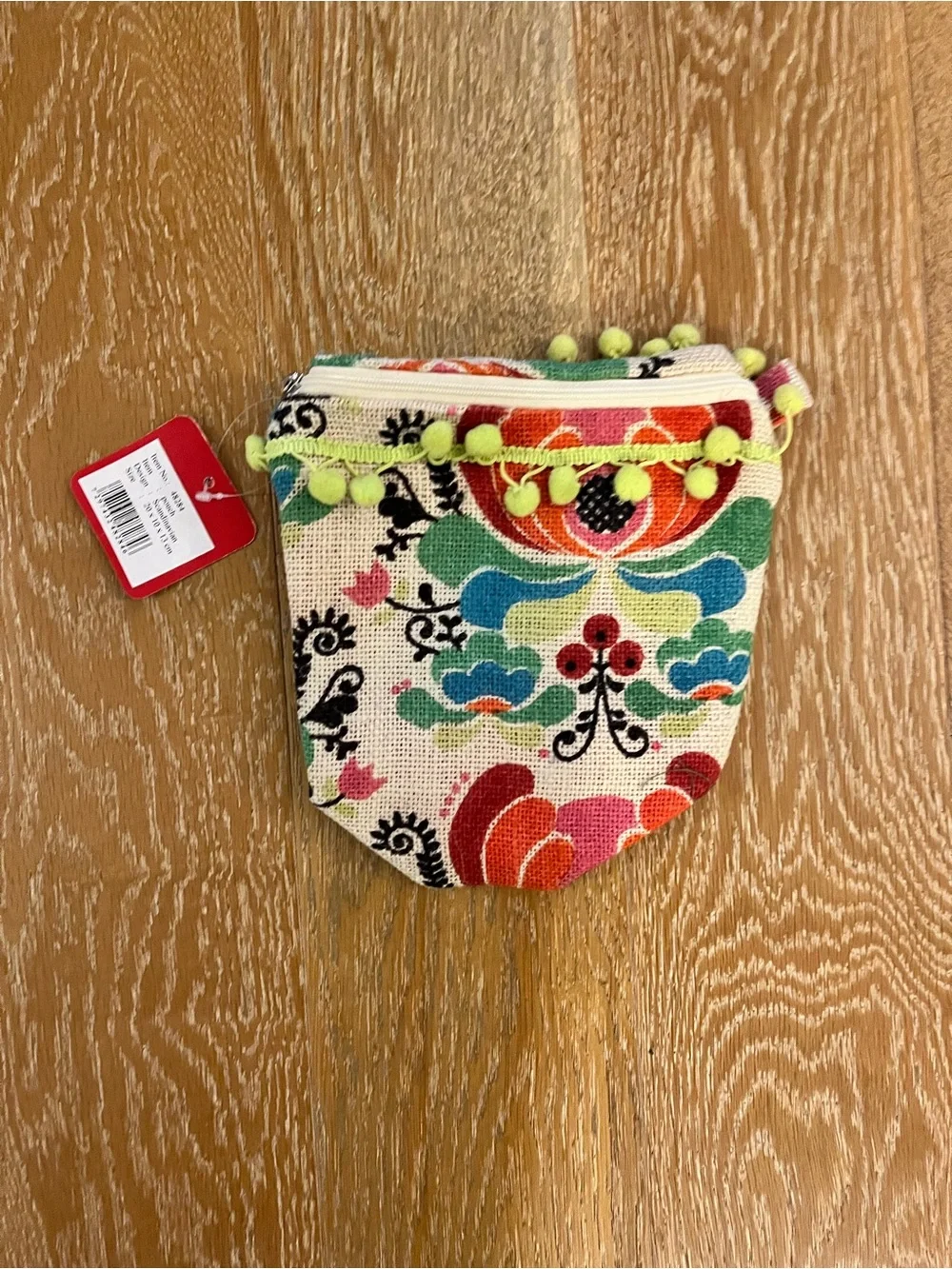 Floral Canvas Pouch with Pom Trim - Multicolor